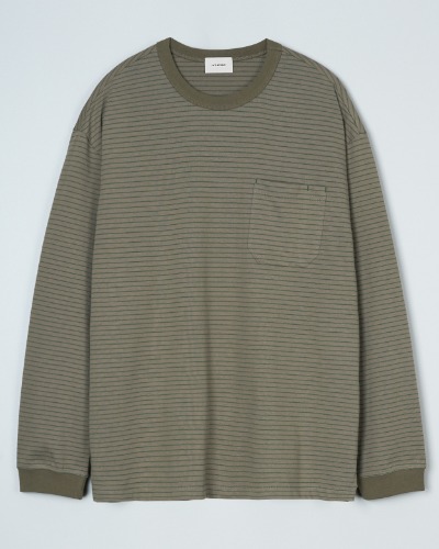 [INTHERAW] STRIPE CREW PANEL LONG SLEEVES (OLIVE GREEN)