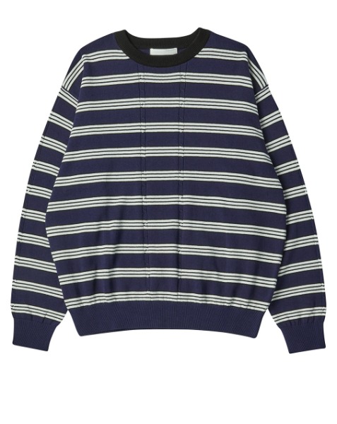 [WORTHWHILE MOVEMENT] STRIPE CABLE KNIT (NAVY &amp; BLACK)