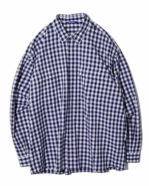 [NEITHERS] 2-POCKET WIDE SHIRT (NAVY GINGHAM CHECK)