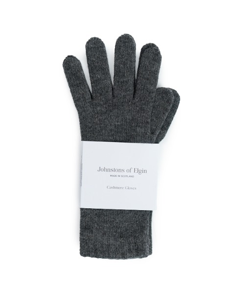 [JOHNSTONES OF ELGIN] CASHMERE KNITTED GLOVES SHORT CUFF (SFA MID GREY)