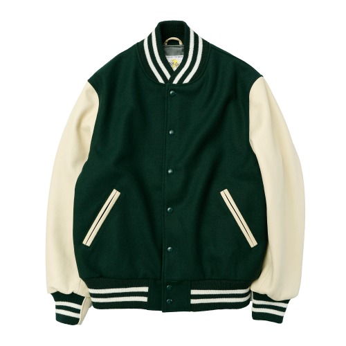 [Golden Bear Sportswear] Classic Varsity Jacket (Forest/Beige)