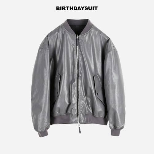 [BIRTHDAYSUIT] Reversible Leather MA-1 (Grey)