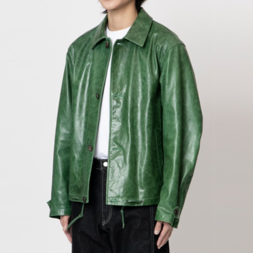[UNAFFECTED] DRAWSTRING LEATHER JACKET (CRACKED GREEN)