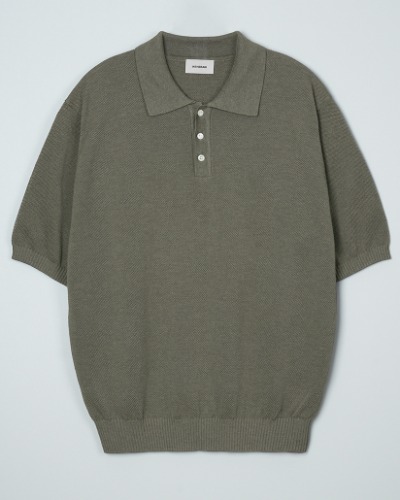 [INTHERAW] COTTON SILK HALF KNIT POLO (TAUPE)