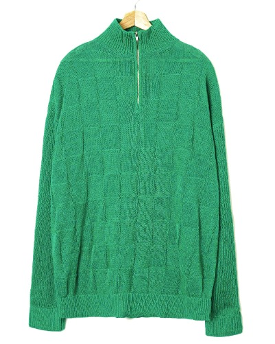 [999HUMANITY] CHESSBOARD KNITTED HALF ZIP UP (GREEN)
