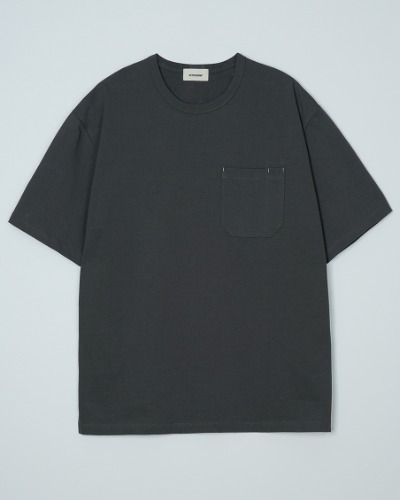 [INTHERAW] COTTON CREW PANEL T-SHIRT (CHARCOAL)