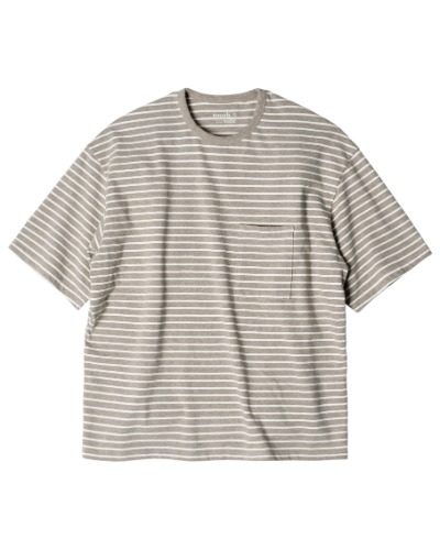 [ROUGH SIDE] STRIPE 1/2 T-SHIRT (TAUPE)
