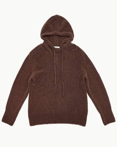 [AMOMENTO] VELVETY KNITTED HOODIE (BROWN)
