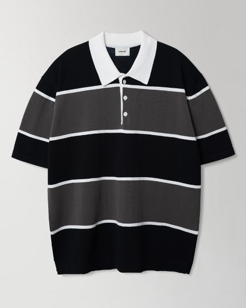 [INTHERAW] COTTON RUGBY KNIT POLO (BLACK)