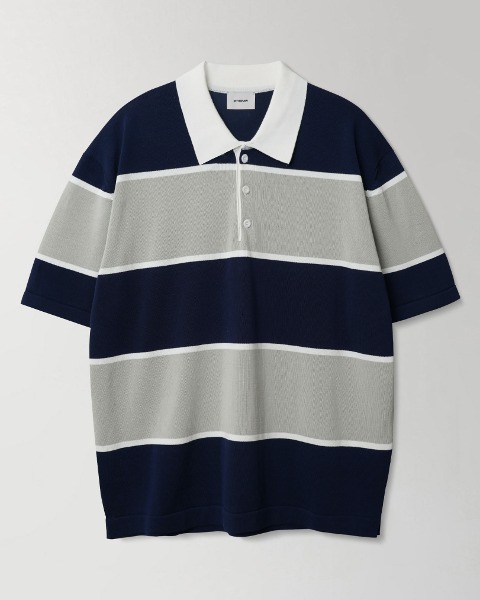 [INTHERAW] COTTON RUGBY KNIT POLO (NAVY)