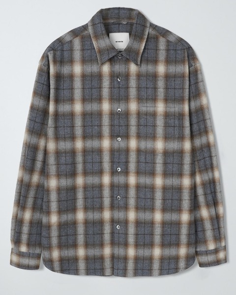 [INTHERAW] SHAGGY FLANNEL CHECKED SHIRT (GREY)