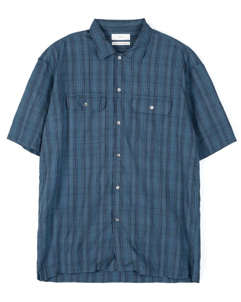 [OURSELVES] RELAXED PATTERN OPEN COLLAR HALF SHIRTS (VINTAGE BLUE)